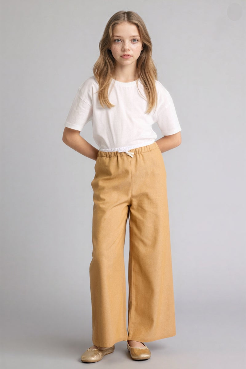 DeFacto Beige Girl Wide Leg Denim Look Trousers Casual - Image 2